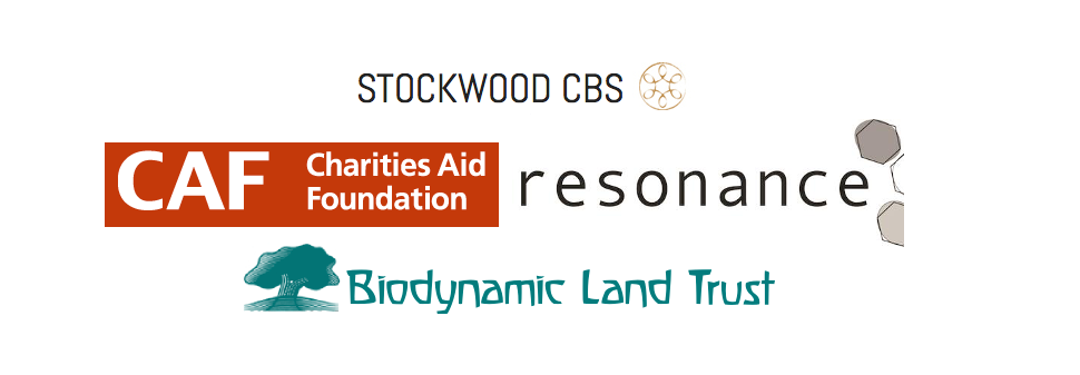 logos of Biodynamic Land Trust, Resonance, Charities Aid Foundation, Stockwood CBS