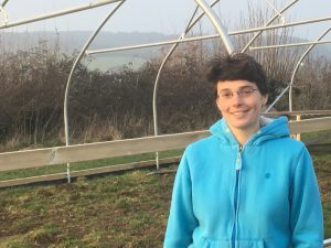Start of starter farm polytunnel at Oakbrook Farm, Stroud with starter farmer Kit Whitney